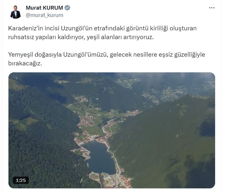 Çevre, Şehircilik ve İklim Değişikliği Bakanlığı, Trabzon'un turizm cenneti Uzungöl'ün çevresindeki kaçak ve çarpık yapılaşmaya neden olan binaların yıkılacağını açıkladı.