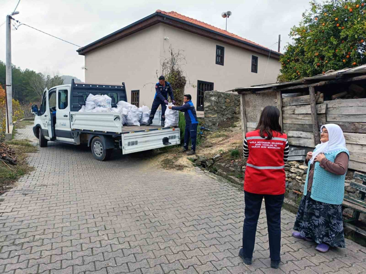 Muğla Büyükşehir Belediyesi park, mezarlık gibi alanlarda gerçekleştirdiği budama, temizlik ve bakım çalışmalarından sonra ortaya çıkan ağaç dalları ile kurumuş odunları ihtiyaç sahiplerine yakacak olarak dağıtıyor.