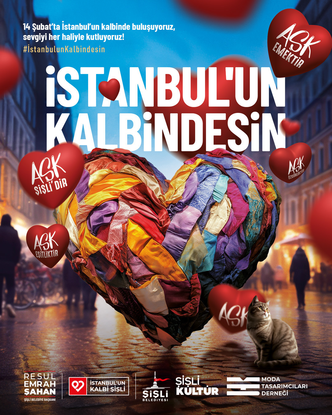 Şişli Belediyesi, bu yıl Sevgililer Günü'nü aşkla birlikte 'adalet', 'eşitlik', 'özgürlük', 'barış', 'dönüşüm' ve dayanışmayı da vurgulayan özel bir konseptle karşılıyor. 14 Şubat'ta Şişli sokaklarında, aşkın farklı hâllerini yansıtan sanatsal enstalasyonlar, canlı müzik performansları, moda tasarımcılarıyla düzenlenen etkinlikler ve lezzetli ikramlar yer alacak.